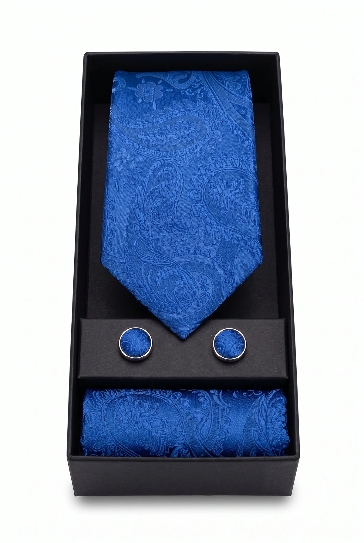 Set regalo con cravatta da uomo blu navy con motivo paisley