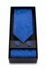 Set regalo con cravatta da uomo blu navy con motivo paisley