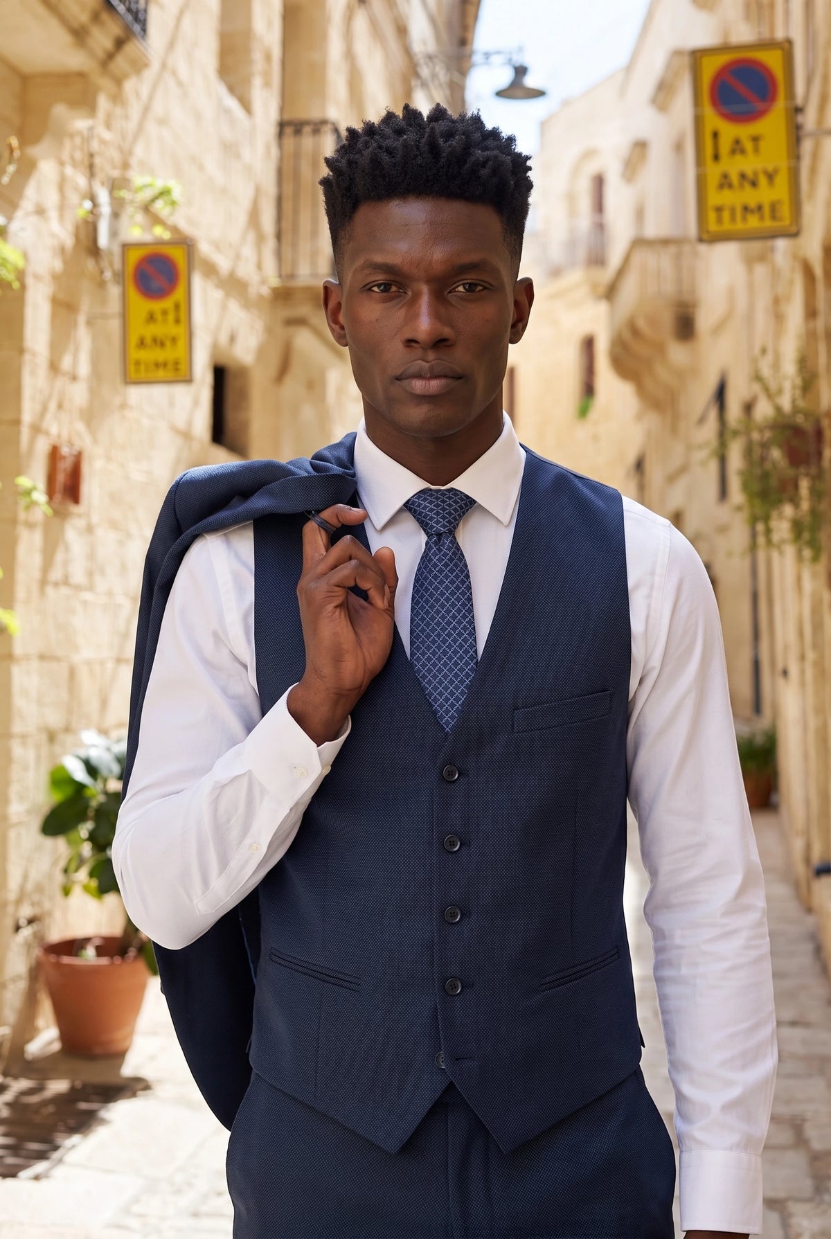 Cravatta da uomo blu navy in tessuto testurizzato