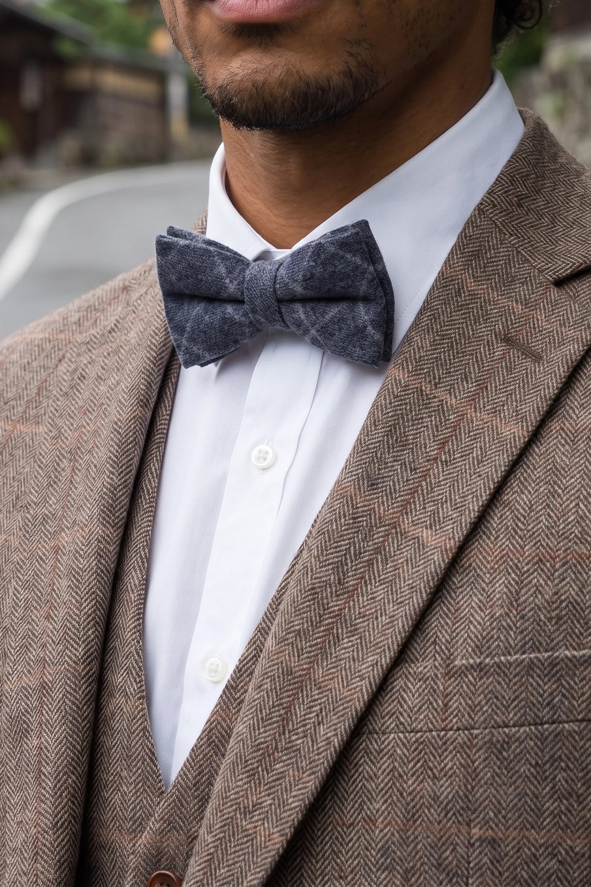 Papillon da uomo in tweed blu navy