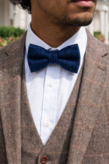 Papillon da uomo in misto lana tweed blu navy