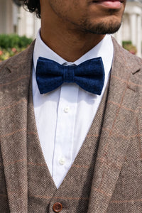Papillon da uomo in misto lana tweed blu navy