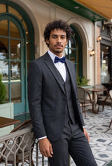 Papillon da uomo in misto lana tweed blu navy