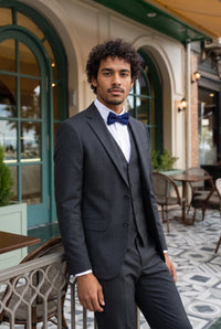 Papillon da uomo in misto lana tweed blu navy