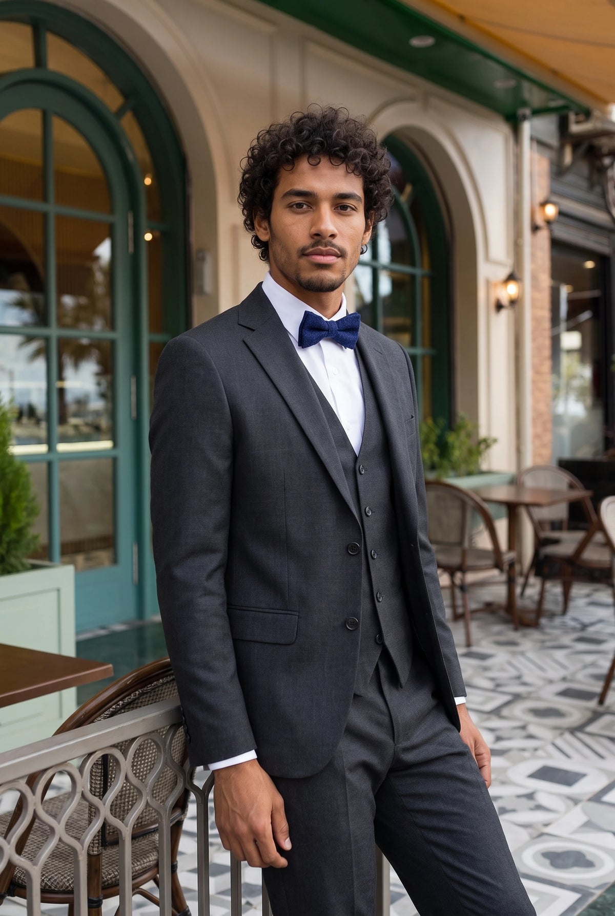 Papillon da uomo in misto lana tweed blu navy