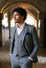 Fazzoletto da taschino da uomo in misto lana tweed blu navy