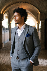 Fazzoletto da taschino da uomo in misto lana tweed blu navy