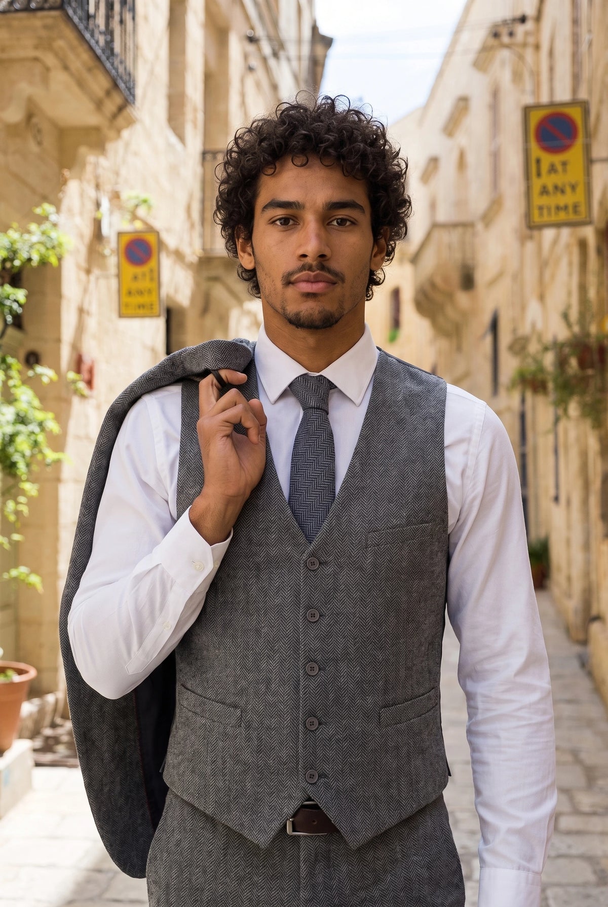 Cravatta da uomo in tweed di misto lana blu navy