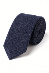 Cravatta da uomo in tweed di misto lana blu navy