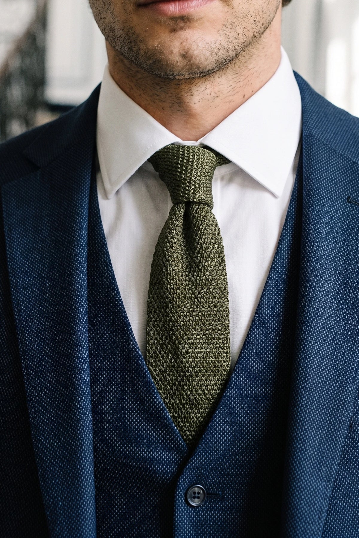 Cravatta da uomo in maglia verde oliva