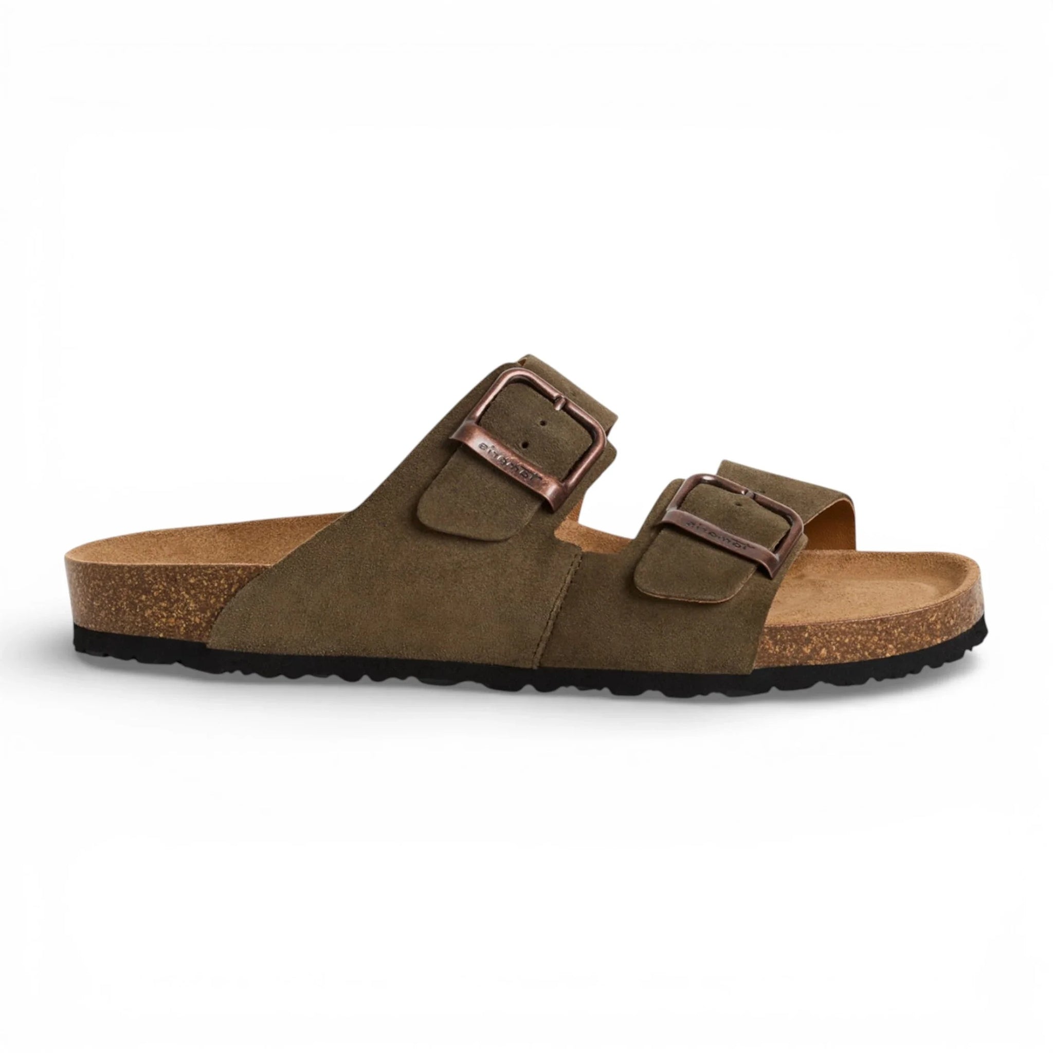 Sandali da uomo in pelle verde oliva con plantare slip-on