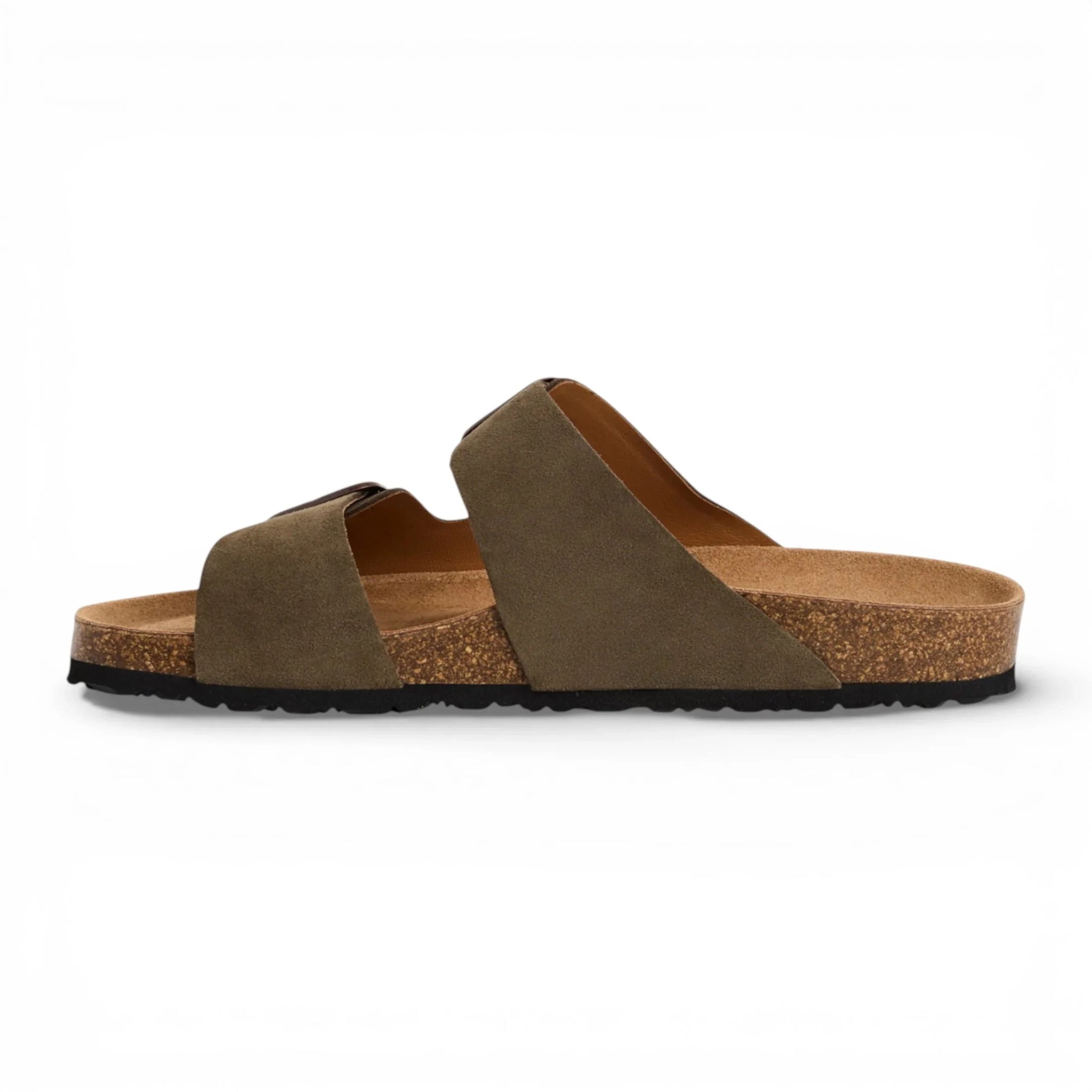 Sandali da uomo in pelle verde oliva con plantare slip-on