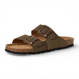 Sandali da uomo in pelle verde oliva con plantare slip-on
