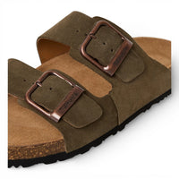 Sandali da uomo in pelle verde oliva con plantare slip-on