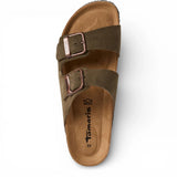 Sandali da uomo in pelle verde oliva con plantare slip-on