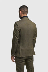 Blazer da uomo in tweed verde oliva a spina di pesce