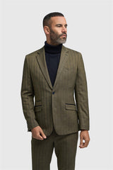 Blazer da uomo in tweed verde oliva a spina di pesce