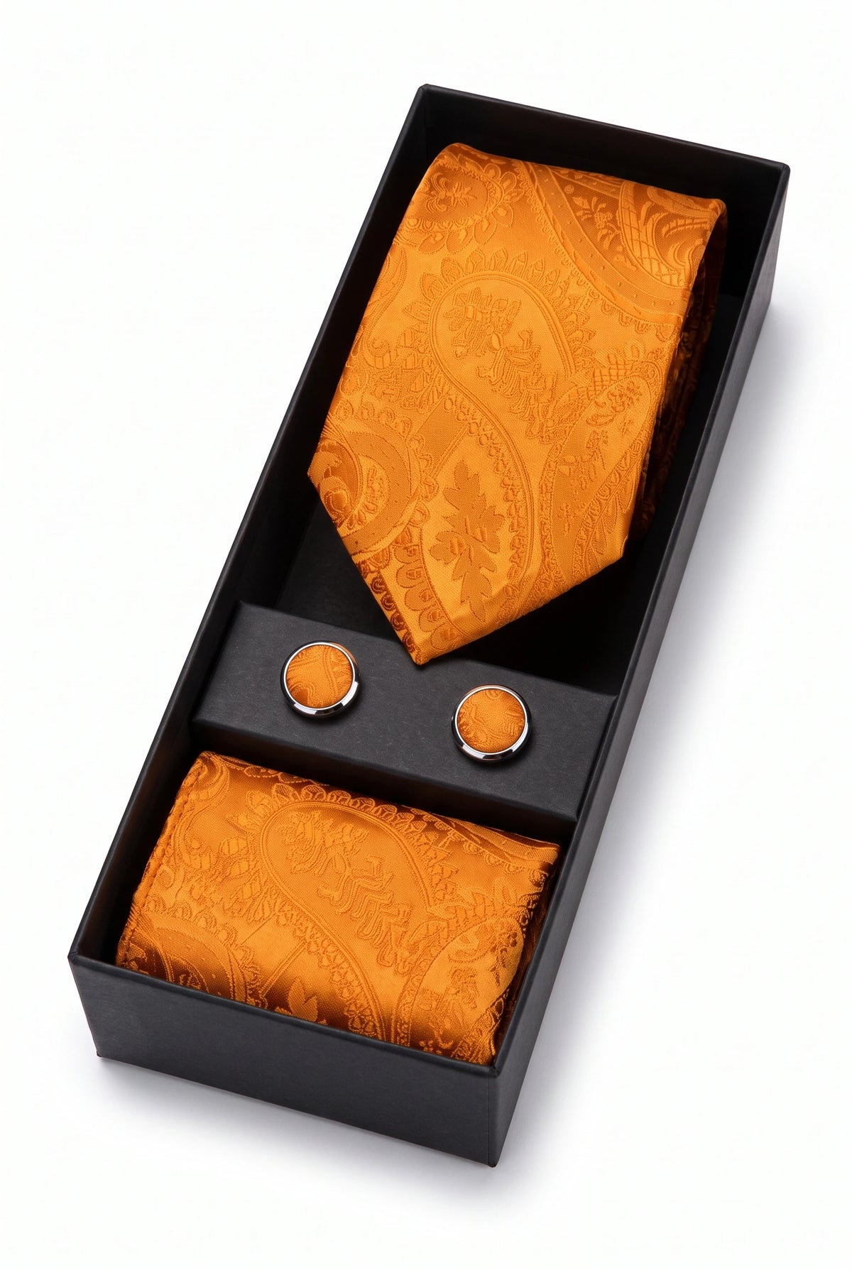 Set regalo con cravatta da uomo arancione con motivo paisley
