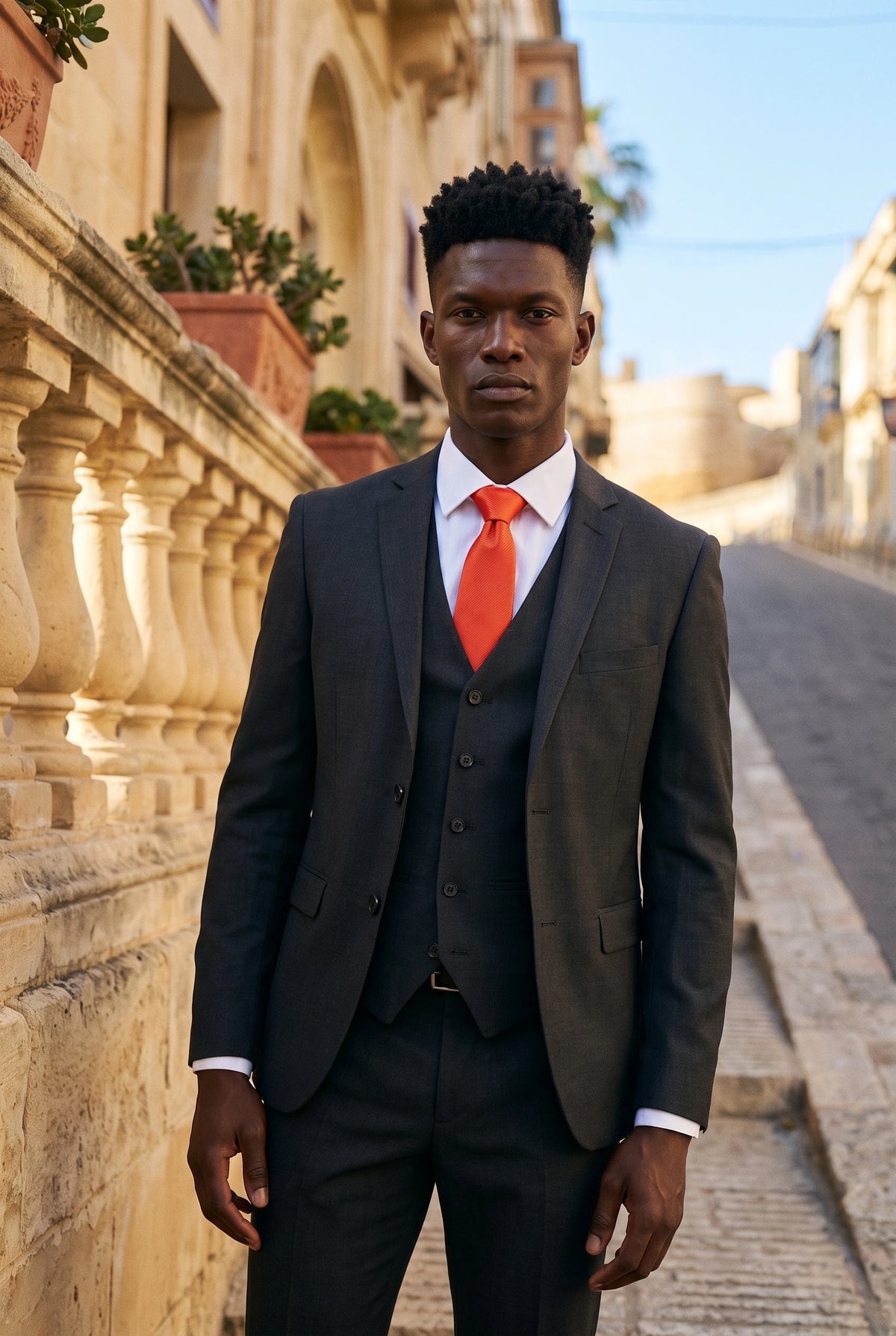Cravatta slim da uomo arancione e rossa