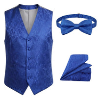 Completo da uomo a 3 pezzi con papillon, fazzoletto da taschino e gilet con stampa floreale paisley - Blu