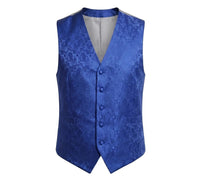 Completo da uomo a 3 pezzi con papillon, fazzoletto da taschino e gilet con stampa floreale paisley - Blu