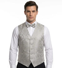 Completo da uomo a 3 pezzi con papillon, fazzoletto da taschino e gilet con stampa floreale paisley - Grigio