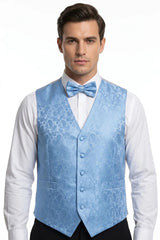Completo da uomo a 3 pezzi con papillon, fazzoletto e gilet con stampa floreale Paisley - Sky
