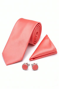 Set da uomo color pesca con cravatta, fazzoletto da taschino e gemelli.