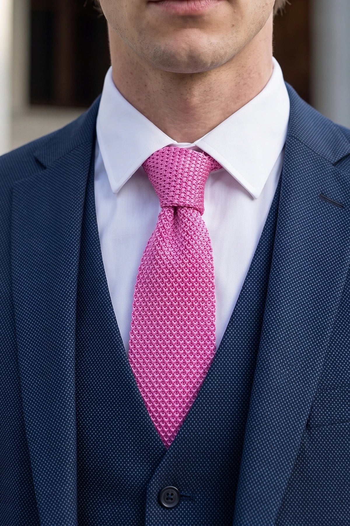 Cravatta da uomo rosa in maglia