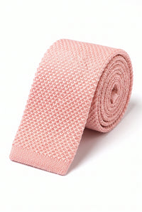 Cravatta da uomo rosa in maglia con estremità piatta quadrata