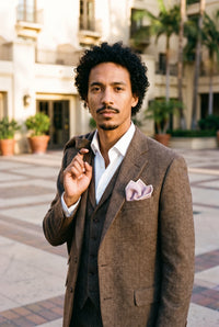 Fazzoletto da taschino da uomo in misto lana tweed rosa