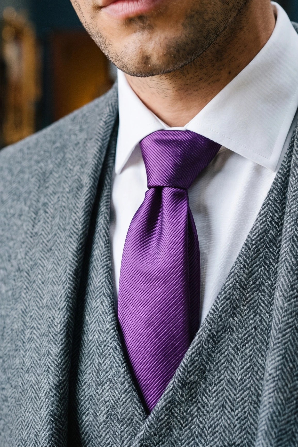 Cravatta da uomo slim viola da 6 cm, tinta unita