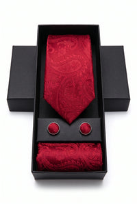 Set regalo con cravatta da uomo rossa a fantasia paisley