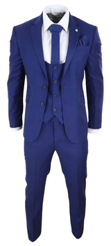 Mens Royal Blue 3 Piece Wedding Suit