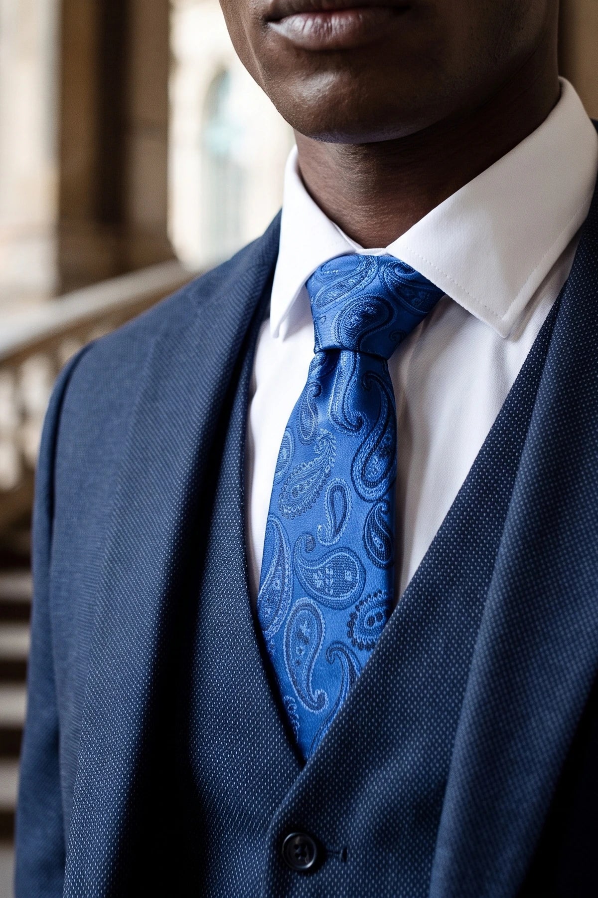 Cravatta da uomo blu royal con motivo paisley