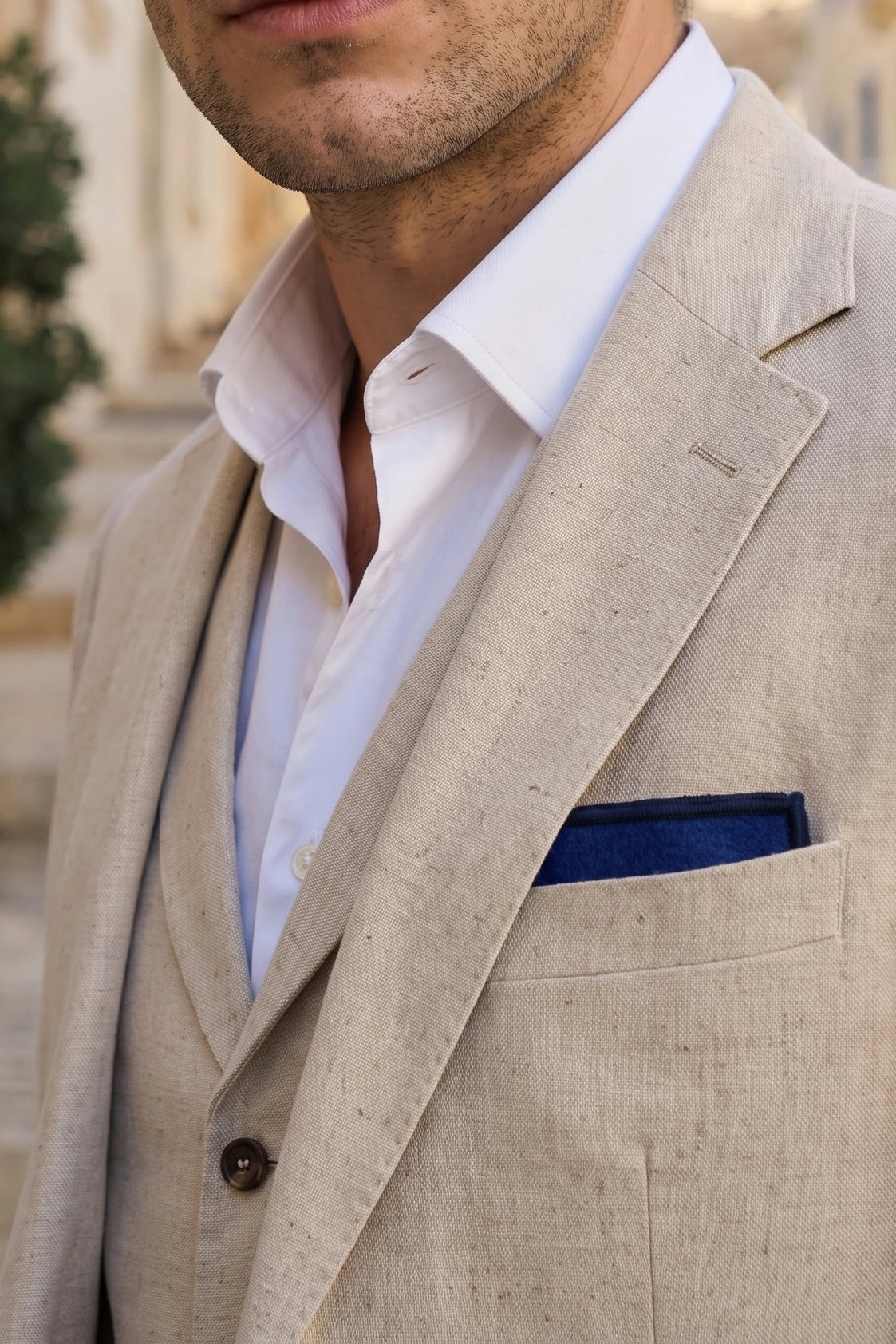 Fazzoletto da taschino da uomo in misto lana tweed blu royal