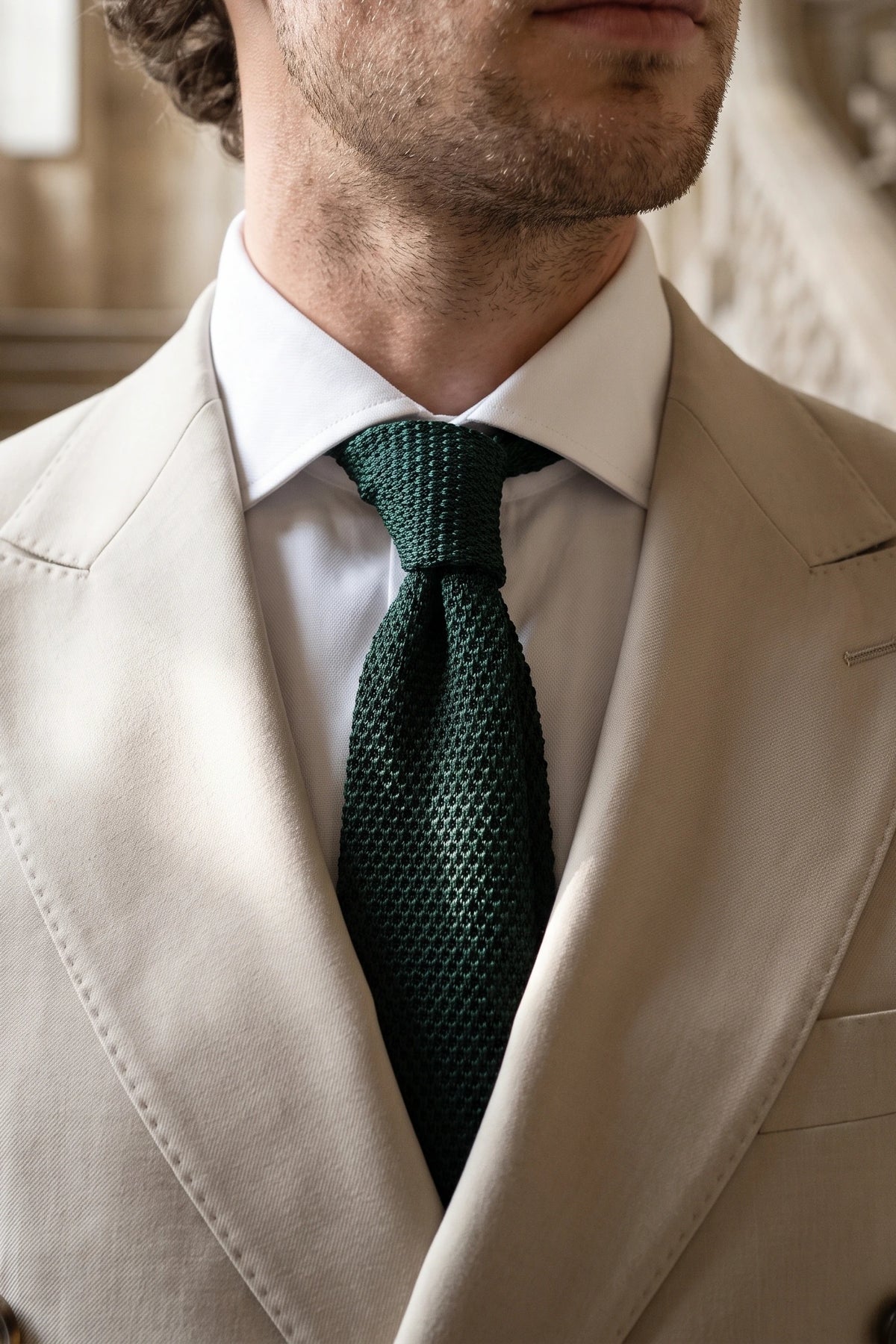 Cravatta da uomo in maglia verde salvia