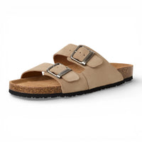 Sandali da uomo in pelle color sabbia con plantare slip-on