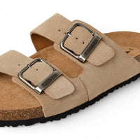 Sandali da uomo in pelle color sabbia con plantare slip-on