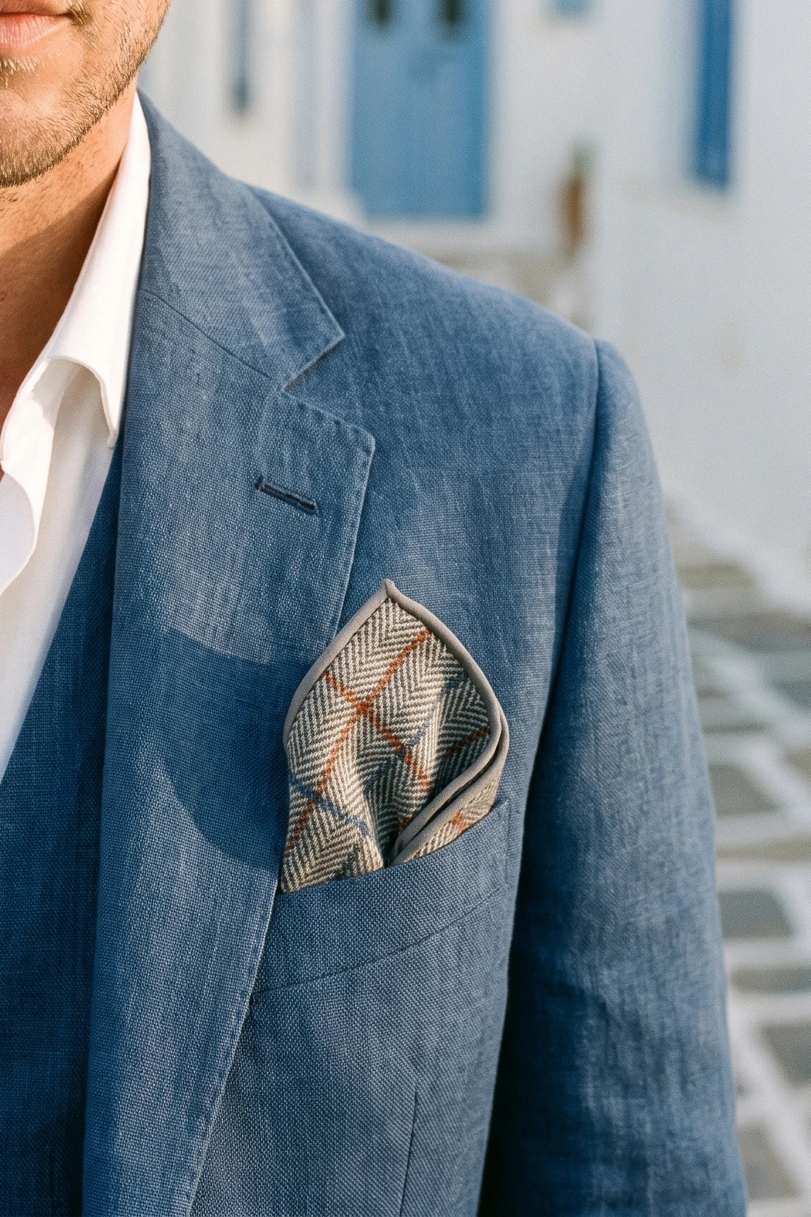 Fazzoletto da taschino da uomo in tweed argentato