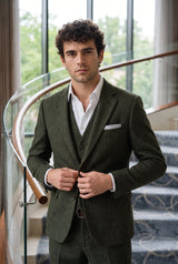 Fazzoletto da taschino da uomo in misto lana tweed argentato