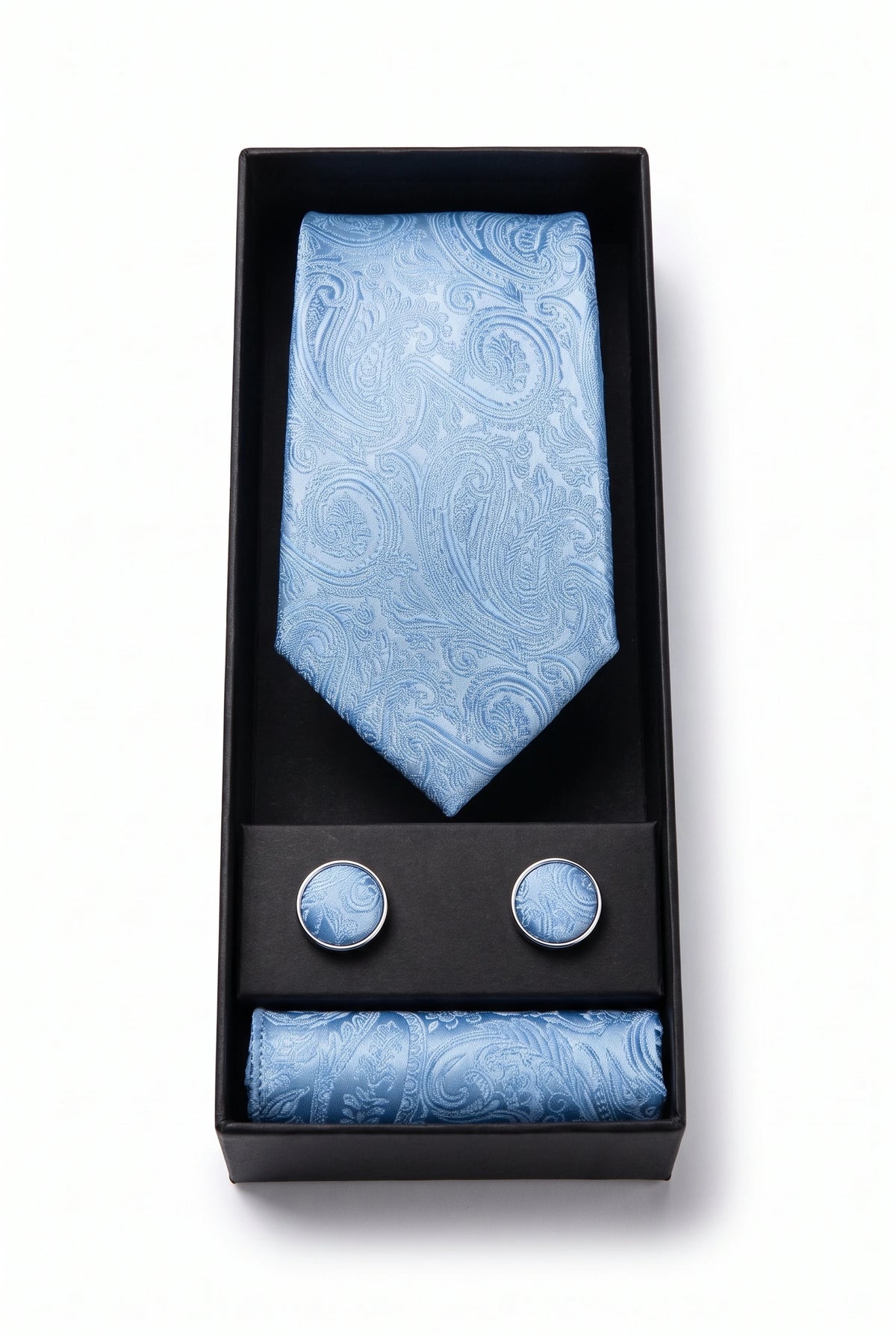 Set regalo con cravatta da uomo azzurra con motivo paisley