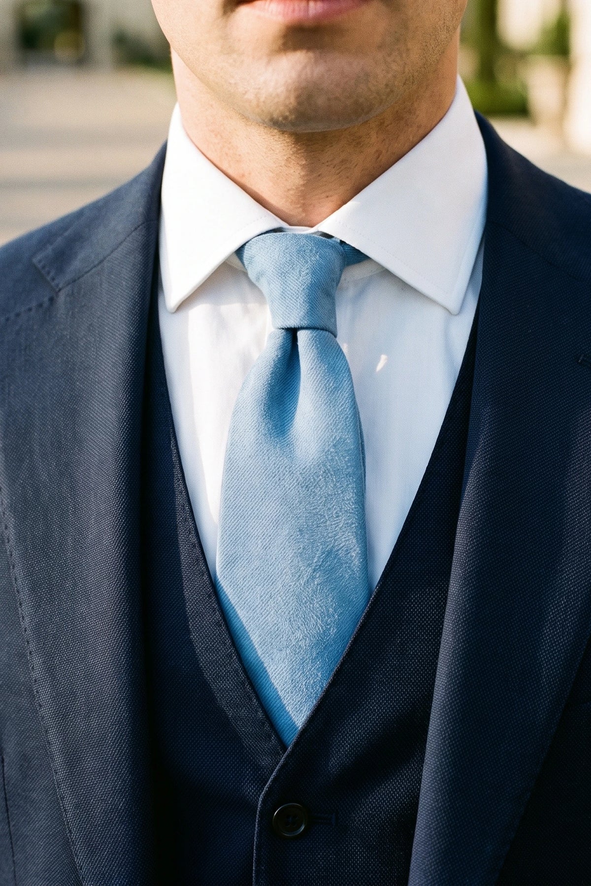 Cravatta da uomo in pelle scamosciata color azzurro cielo