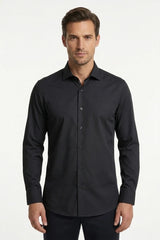 Camicia elegante da uomo a maniche lunghe, vestibilità slim, con bottoni - Nera