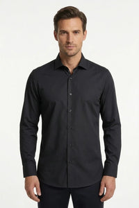 Camicia elegante da uomo a maniche lunghe, vestibilità slim, con bottoni - Nera