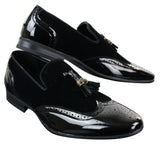 Patron 239-10 Mens Slip On Tassel Driving Shoes Shiny Black Patent Leather PU Suede Loafers