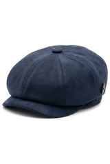Cappello da uomo in pelle scamosciata stile vintage Gatsby Baker Boy a 8 pannelli - Blu navy