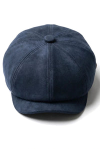 Cappello da uomo in pelle scamosciata stile vintage Gatsby Baker Boy a 8 pannelli - Blu navy