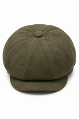 Cappello da uomo in pelle scamosciata stile vintage Gatsby Baker Boy a 8 pannelli - Verde oliva