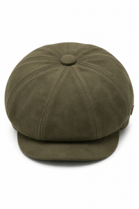 Cappello da uomo in pelle scamosciata stile vintage Gatsby Baker Boy a 8 pannelli - Verde oliva